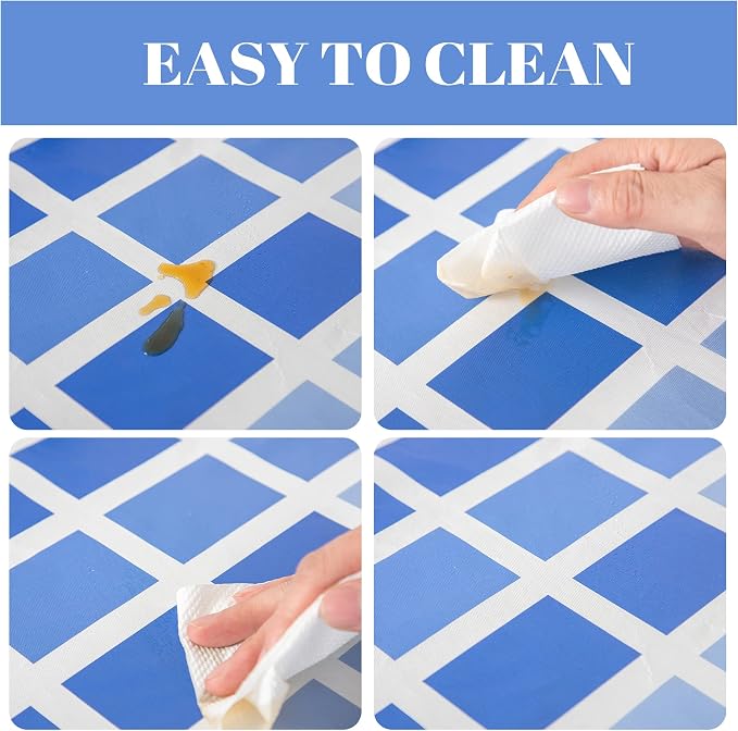 FIFTY FEET 84 * 60 Inch Rectangle Tablecloth, Vinyl Tablecloth with Flannel Backing for Rectangle Tables Waterproof, Plastic Picnic Table Cover for Dining Table/Buffet Parties/Camping(Blue Plaid) - Image 4