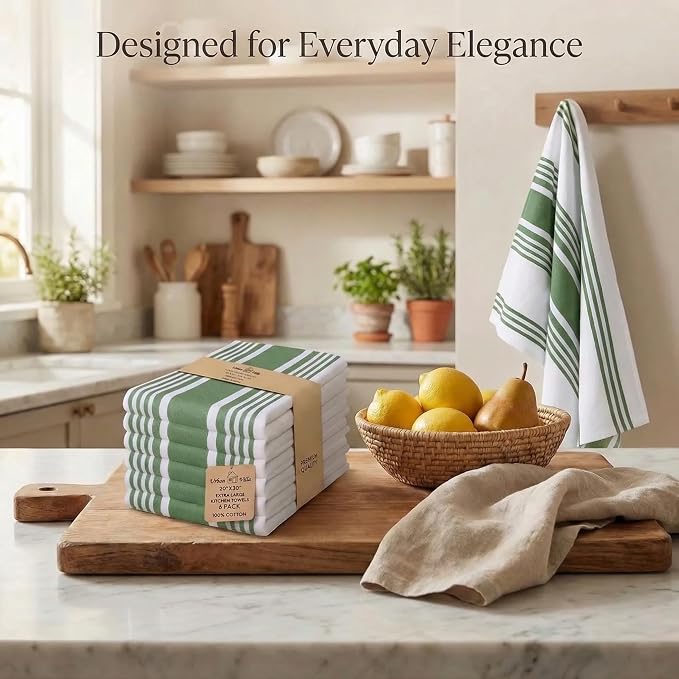 Urban Villa Kitchen Towels Cotton Dish Towels 20”x30” (Set of 6) Green Wht - Image 5