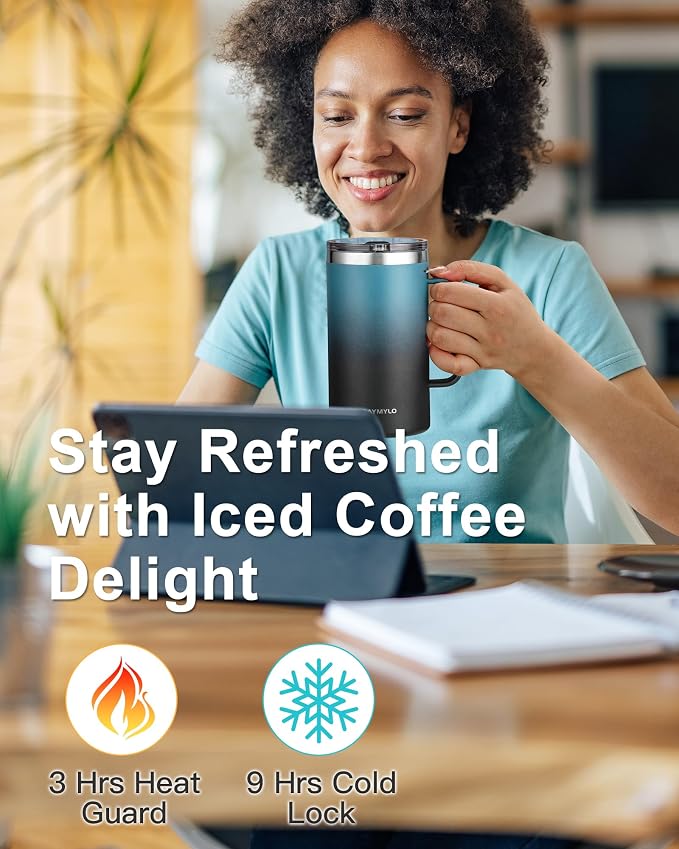 RAYMYLO Insulated Coffee Mug 24 oz, Spill-Proof & Detachable Slider Lid | Double Wall Stainless Steel with Thorough Clean Lid & Handle, Cold for 9 Hrs, Suitable for Camp Home Office - Image 4