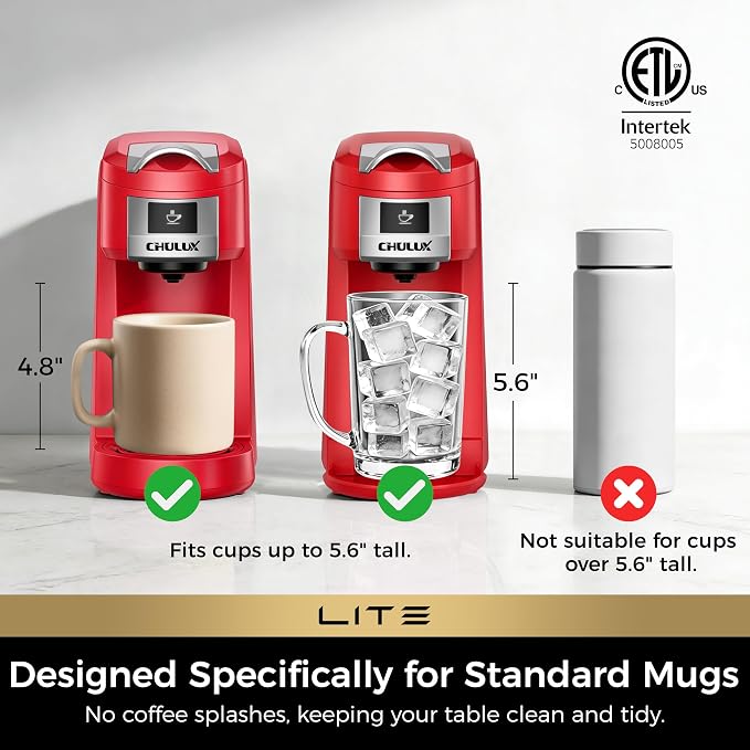 CHULUX Lite Single Serve Coffee Maker for K Cup with One Touch Brew, Red | Boiler Fast Heating System, Unique Split-Flow Nozzle, Designed for Standard Mugs, 5 to 12 oz Brew Sizes, Single Cup Reservoir - Image 5