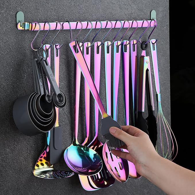 Rainbow Cooking Utensils Set, Kyraton Stainless Steel 37 Pieces Kitchen Utensils Set with Titanium Colorful Plating, Kitchen Tool Gadgets Set with Utensil Rack Heat Resistant Dishwasher Safe - Image 5