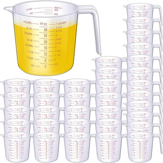 Kanayu 36 Pcs Plastic Measuring Cup Clear Measuring Mug with Spout and Handle Grip Capacity Clear Graduated Pitcher for Kitchen Flour Water Liquids (Red,32 oz, 4 Cups)