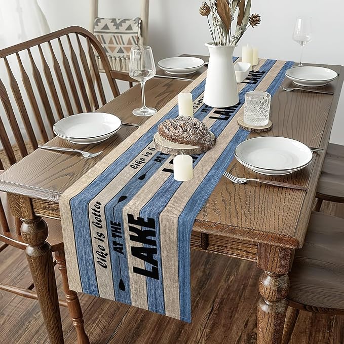 jejeloiu Lake House Table Runner,13" x 48" Camping Kitchen Dining Decoration for Home Party 13x72 Inch Kids Boys Girls Rustic Wooden Paddle Farmhouse Decor Home Decor for Living Room Dresser Scarfs by jejeloiu