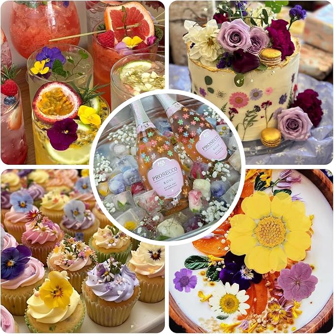 50 Pcs 10 Kinds Real Natural Edible Wildflower & Edible Butterflies | Wedding Cake Toppers, Edible Cake Decorations for Birthday, Cake Decorating Kit for Wedding - Image 2