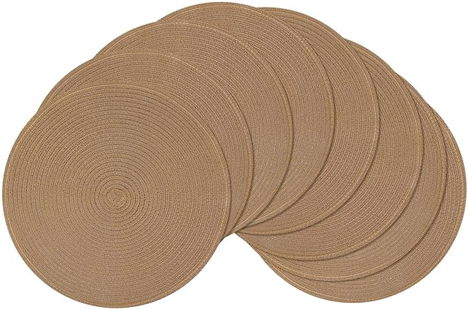 SHACOS Round Braided Placemats Set of 8 Washable 15 inch Round Table Mats Woven Place Mats for Dining Table (Brown, 8) by SHACOS