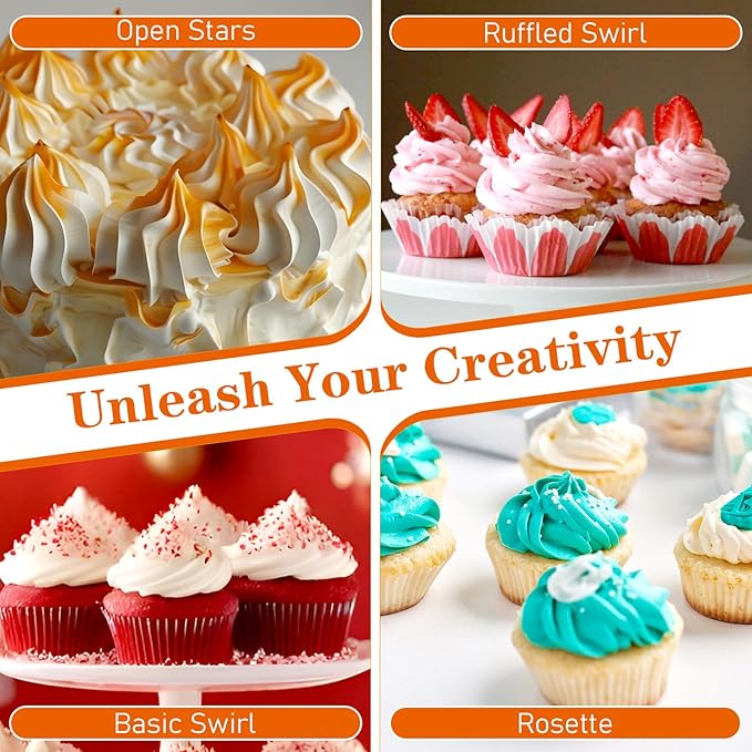 3Pcs 1M Piping Tips, Pastry Bags and Tips Cake Decorating Kit Cupcake Piping Kit Stainless Steel Icing Nozzles with 10Pcs Disposable Pipings Bags Cupcakes, Cookies, Pastry Cupcake Icing Kits