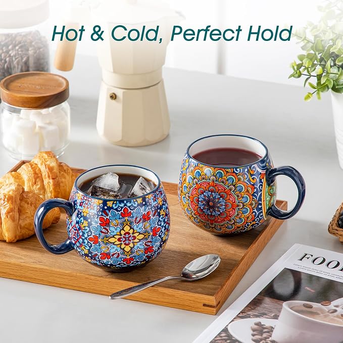 vancasso Coffee Mugs Set of 6, 18oz Ceramic Coffee Cups, Colorful | Porcelain Coffee Mugs for Cappuccino, Latte, Espresso, Bohemian Mugs with Handle for Daily Use, Microwave & Dishwasher Safe - Image 5