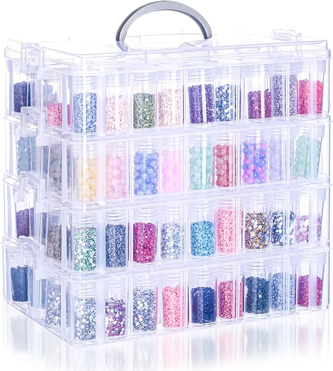 Diamond Painting Storage Container, 4-Tier Bead Organizer Box with 200 Slots, Stackable Crafts Organizers for DIY Diamond Art Accessories Craft Jewelry Bead Storage