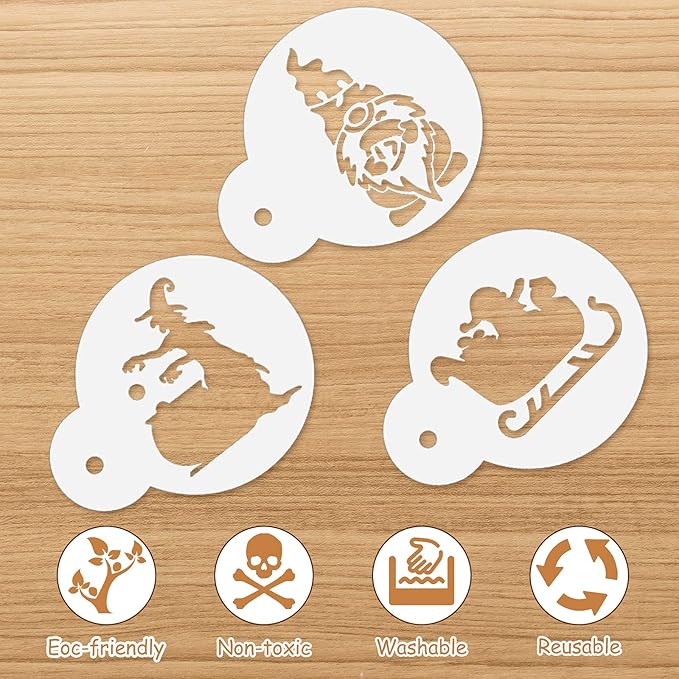 Marspark 30 Pieces Holiday Cookie Coffee Stencils Latte Art Christmas Thanksgiving Halloween Cookie Baking Stencils Templates Decoration for Cake Bread Decor, Reusable Sourdough Painting Mold Tools