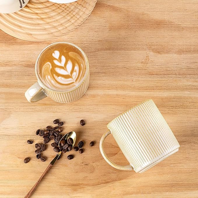 theterra Ceramic Coffee Mugs Set of 4, 14.2 oz Coffee Cups with Handle | Handmade, Suitable for Latte, Tea, Milk, Beer & Hot Cocoa, Cappuccino - Image 3