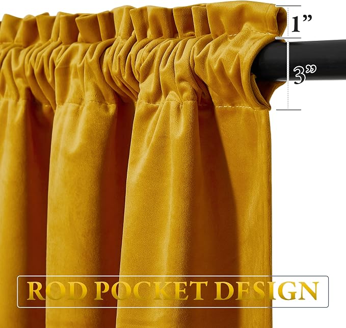 Warm Gold Autumn Tassel Velvet Valances Curtains 52x18 Inch 2 Panels | Rod Pocket Scalloped Tier Curtains, Light Dimming Privacy Protect Window Drapes for Cafe, Holiday Fall Decor - Image 3