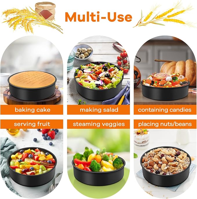 TeamFar Cake Pan, 4''/6''/8'' Stainless Steel Round Baking Tier Cake Pans | with Non-Stick Coating Stainless Steel Core, for Steaming Serving, Healthy & Heavy-Duty, Easy Release & Clean, Set of 3 - Image 5