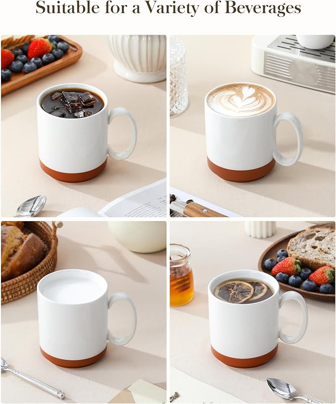 MALACASA 16oz Ceramic Coffee Mugs Set of 4, Stackable Coffee Cups with Straight-Sided Design, Mugs for Coffee, Latte, Tea, Hot Chocolate, Cappuccino and Cocoa, Microwave & Dishwasher Safe, Khaki White - Image 5