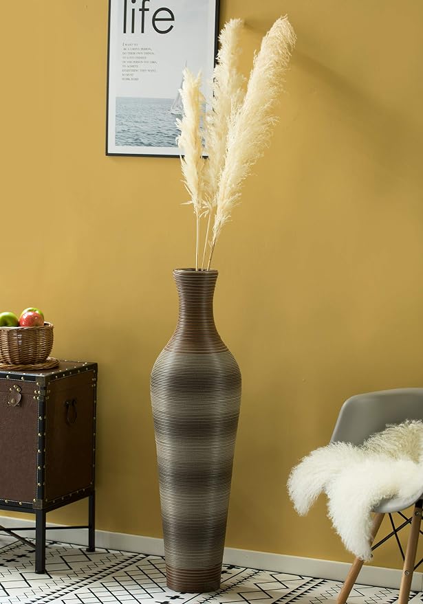 Uniquewise 39-Inch-Tall Vase, Brown Decorative Floor Vase, Classic Neat Floor Vase Tall Freestanding Flower Holder, Artificial Rattan Vase, PVC Floor Vase, Flower Holder for Home Decor, QI003824 - Image 2