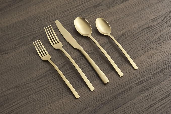 Cambridge Silverware Set, Beacon Gold Satin 45-Piece Flatware Set, Service For 8, 18/0 Stainless Steel, Dishwasher Safe, Flatware Cutlery Sets, Utensils, Knives Spoons And Forks (Gold, 45 Pieces) - Image 5