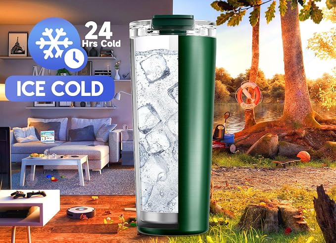 Meoky 24 oz Insulated Travel Coffee Mug: Leak Proof Lid, Evergreen | Stainless Steel Coffee Tumbler, Keeps Hot for 8 Hours or Cold for 24 Hours, Fits in Car Cup Holder, BPA Free - Image 4