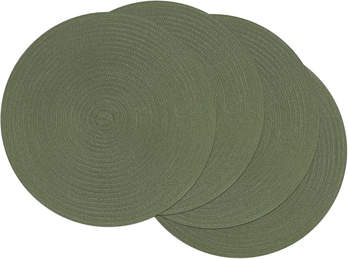 SHACOS Round Placemats Set of 4 Washable 15 inch Round Table Mats Cotton Polyester Woven Braided Place Mats for Dining Table Wedding Party Decor (Olive Green, 4) by SHACOS