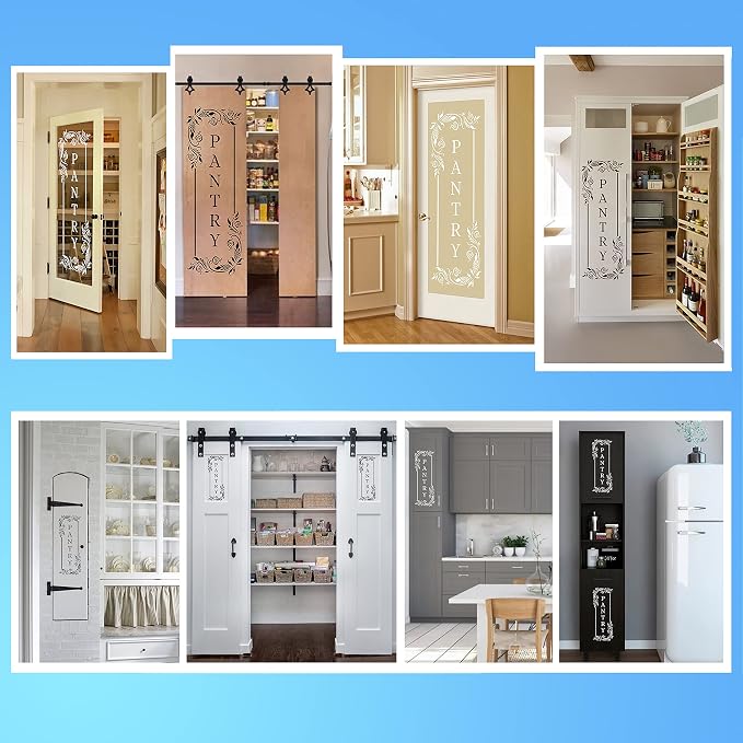 Vertical Pantry Decal/Sticker/Mural with Flower/Floral Pattern - Pantry Sign - Vinyl Wall Art Decal - Kitchen Door Décor (Glossy Gold Metallic, 36x14 inches) - Image 7