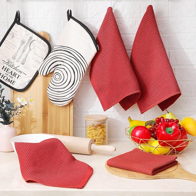 Homaxy 100% Cotton Waffle Weave Kitchen Dish Cloths 12-Pack, Brick Red | 12 x 12 Inches, Ultra Soft Absorbent Dish Towels, Quick Drying Dish Rags with Hanging Loop - Image 6