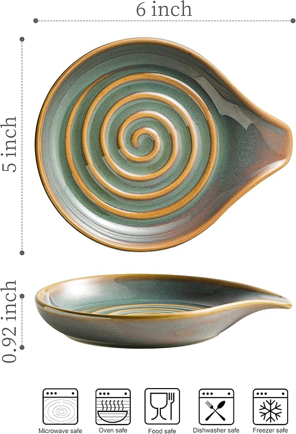 Spoon Rest for Stove Top, Countertop Spoon Holder with Handle for Easy Hold, Farmhouse Decor, Utensil Rest for Spoons, Ladles, Tongs, Spatula, Blue and Green | Ceramic Spatula Holder, Modern Farmhouse Decor | Large Utensil Rest for Ladles, Tongs, Spatu... - Image 3