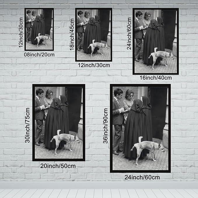 UXCBIA Dog Pees on Nun, Black And White, Vintage Funny Photo Humor Poster Canvas Poster Bedroom Decor Sports Landscape Office Room Decor Gift Black Frame 08x12in(20x30cm) - Image 2