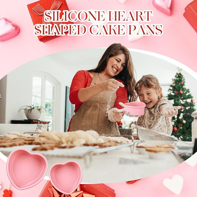 12 Pcs Mother's Day Heart Shaped Cake Pans Pink Red Silicone Mini Heart Cake Mold Nonstick Dessert Pan Chocolate Baking Tray Bakeware for Mother's Day Birthday Cupcake Muffin Tool(Pink,4'') - Image 5