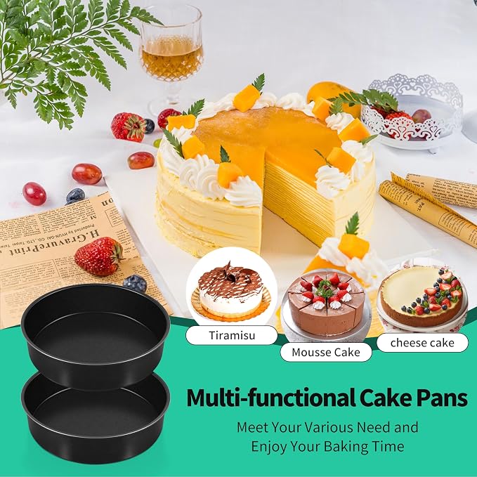 P&P CHEF 8 Inch Cake Pan Set, Non-stick Baking Pans for Cake, 2Pcs | Round Cake Baking Tins for Tier Smash Cakes, Bread, Non-Toxic & Solid, Stainless Steel Core & Leak-Proof, Black - Image 8