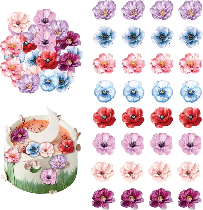 48 PCS Edible Flowers Cupcake Toppers Wafer Paper Wildflower Party Decoration Wedding Themed Party Decorations Picks for Baby Shower Wedding Birthday Party Cake Food Decorations Supplies by Unknown