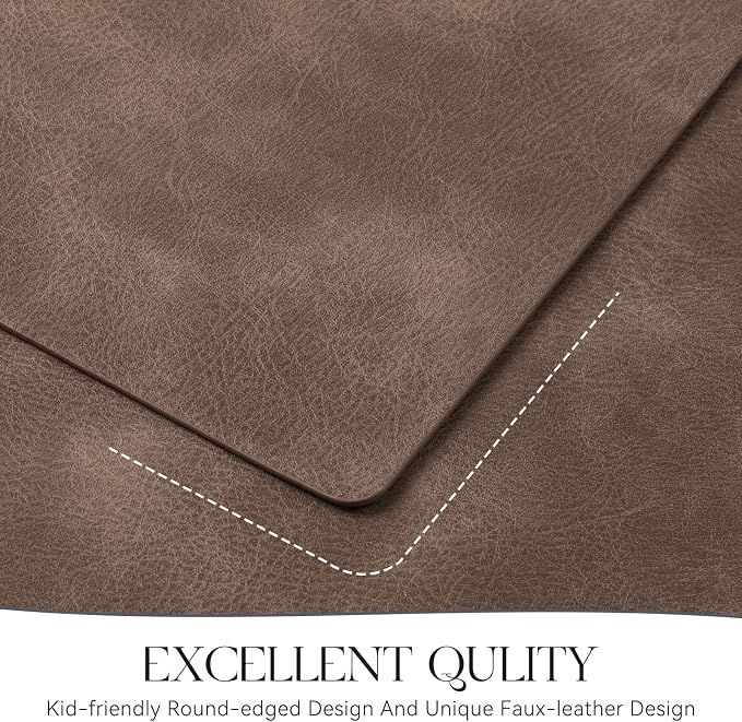 MOSAYT Vinyl Placemats Set of 4-12 X 17 Inch - Faux Leather 100% Waterproof Oil-Proof Wipeable PU Place Mats, Heat Resistant Reversible Table Mats for Kitchen, Dining, Outdoor, Brown - Image 5