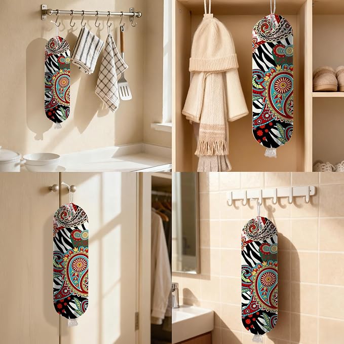 Plastic Bag Holder Bohemian Bag Holder Dispenser, Plastic Grocery Organizer & Wall Mount Paper Trash Bags Saver Storage for Kitchen Home Pantry Decor, Shopping Bags Storage Dispenser - Image 7