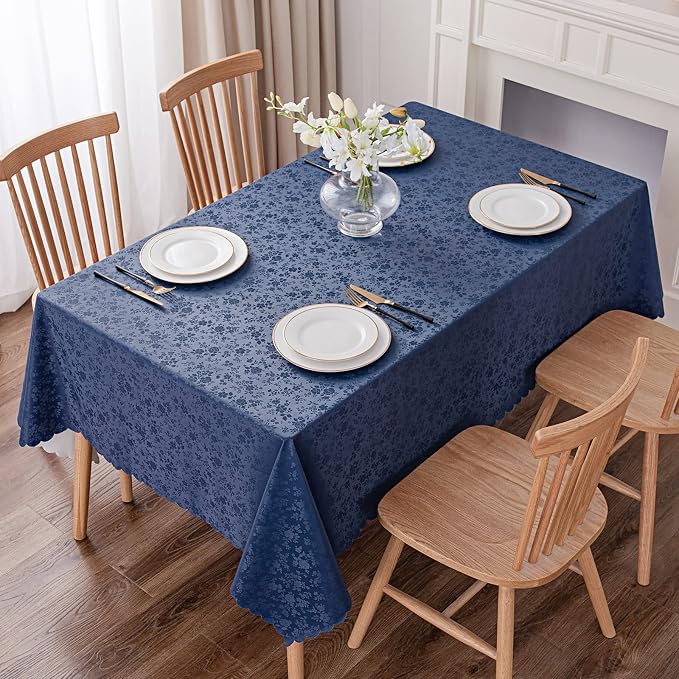 Smiry Rectangle Waterproof Heavy Duty Vinyl Tablecloths, 54 x 108 Inch | Wipeable Washable Floral Embossed Table Cover for Kitchen and Dining Room, Indoor & Outdoor Use, Navy Blue - Image 6