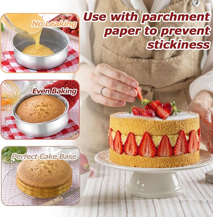 LIANYU 6 Inch Round Cake Pan Set of 3, Stainless Steel Smash Cake Pans Tins | Baking Baking Pan, Bakeware for Birthday Wedding Party, Leak-proof & Mirror Finish, Dishwasher Safe - Image 5