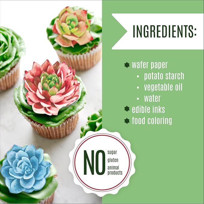 Edible Wafer Succulents - Cake and Cupcake Toppers, Decoration Premium Crafted in the USA - Image 5