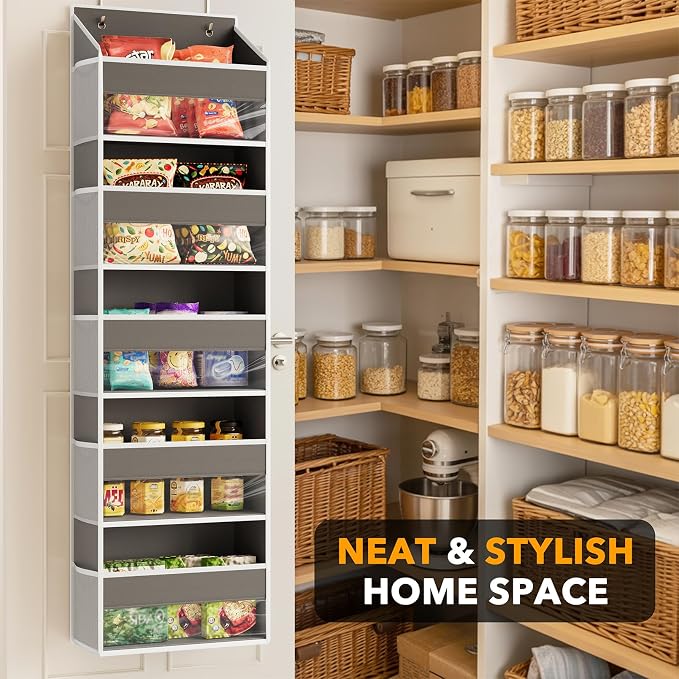 SpaceAid 1 Pack Over The Door Organizer with 5 Large Pockets and 10 Mesh Side Pockets, 5 Layers Door Organizer Hanging with Clear Window for Bedroom, Bathroom, Pantry and Nursery, Gray - Image 4