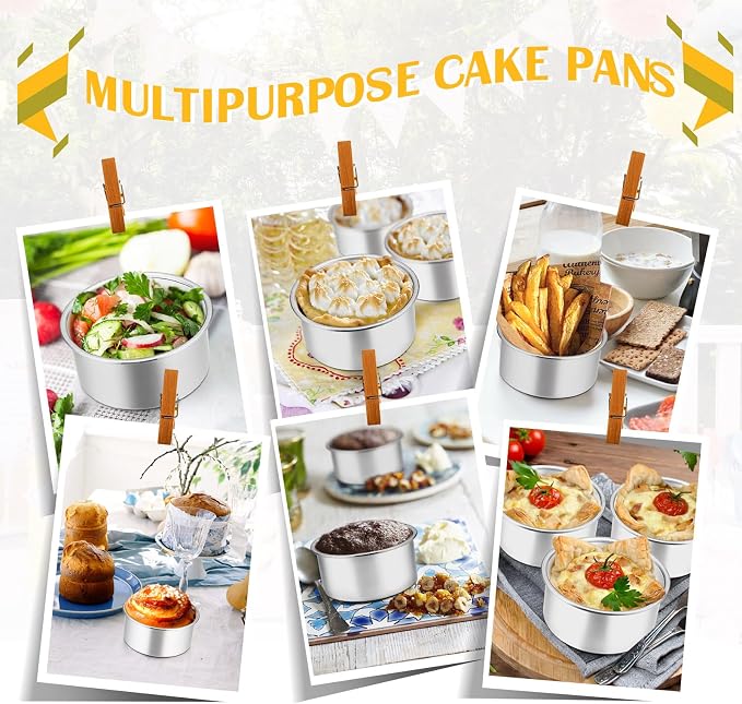 P&P CHEF 4 Inch Cake Pan Set of 4, Stainless Steel Round Cake Pans Tins | Baking Round Cake Bakeware for Birthday Wedding, Leak-proof & Mirror Finish & Easy Releasing, Dishwasher Safe - Image 6