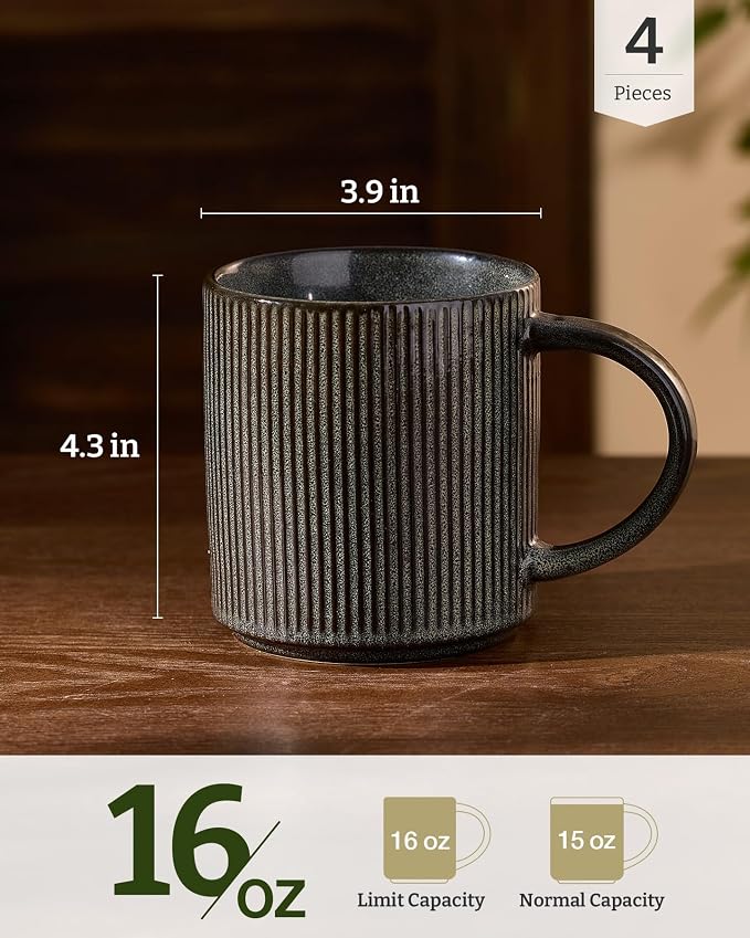 famiware Coffee Mug Set for 4, Star 16 oz Catering Mugs Cup Set with Handle for Coffee, Tea, Cocoa, Milk - Ceramic Stoneware Drinkware Set, Deep Forest - Image 4