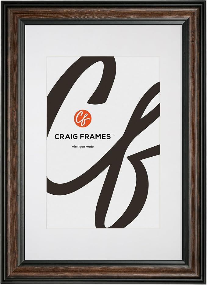 Craig Frames 16x24 Walnut Wood Picture Frame with Mat, Matted to 12x18 | Shatter resistant acrylic, white mat included, gallery wall decor, made in the USA by CraigFrames