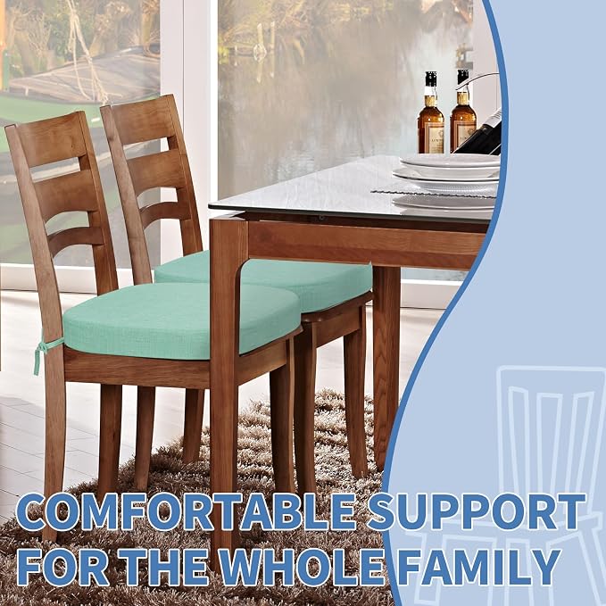 BUYUE Thickened 2.5" Friendly Woven Fabric Dining Chair Cushion, U-Shape High Density Foam Comfortable Chair Pad for Kitchen, Slip Resistant Indoor Seat Cushion (1 Piece, Light Green) - Image 2