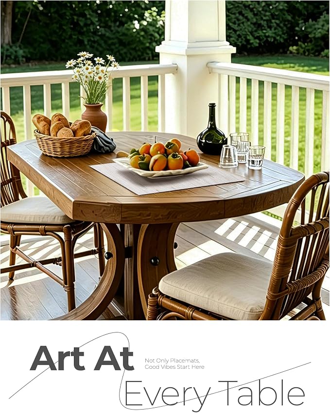 Leetaltree Pale Beige Placemats Set of 6 - Heat Resistant Non-Slip Place mats for Dining Table, Washable Durable PVC Vinyl Woven Table Mats（Pale Beige, 6） - Image 8