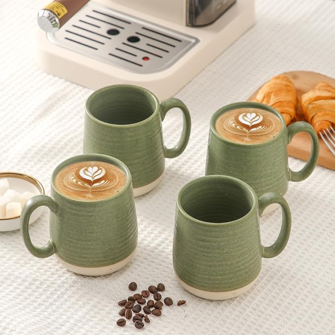 Large Ceramic Coffee Mugs Set - 15 OZ Porcelain Coffee Latte Cups Set of 4 with Handle Perfect for Cappuccino, Tea, Mocha, Hot or Cold Drinks, Unique Glaze Design for Home, Cafe and Coffee Bar, Green - Image 2