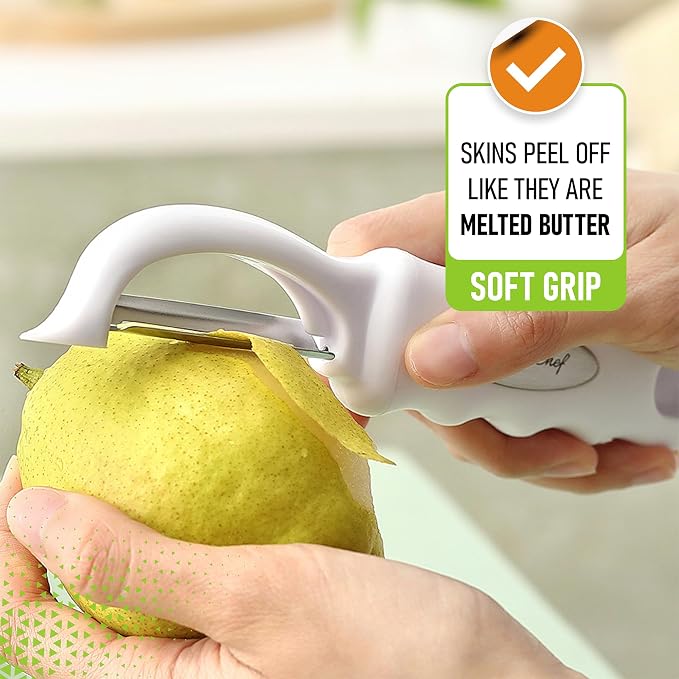 Spring Chef Swivel Potato Peeler for Kitchen with Ergonomic Handle, White | Premium Vegetable Peeler w/ Sharp Stainless Steel Blades, Multifunctional Food Peeler for Apple, Carrot, Cucumber, Fruit - Image 4