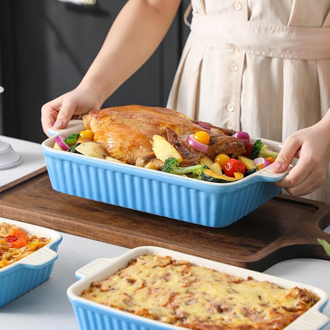MALACASA Casserole Dishes for Oven, Ceramic Bakeware Set of 4, Blue | Deep Lasagna Pans for Versatile Use, Durable Bakeware for Roasting Vegetable, Gift Set, Dishwasher Safe(9.4/11.1/12.2/14.7") - Image 8