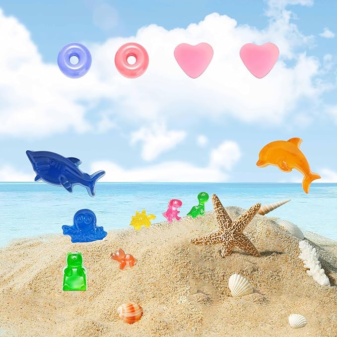 Gummy Bear Mold Silicone for Gummies Candy, 5Pcs Ocean Theme Gummy and Chocolate Molds Silicone for Kids Including Mini Bear, Dinosaur, Dolphin, Starfish, Octopus, Hearts, Donut with 2Droppers