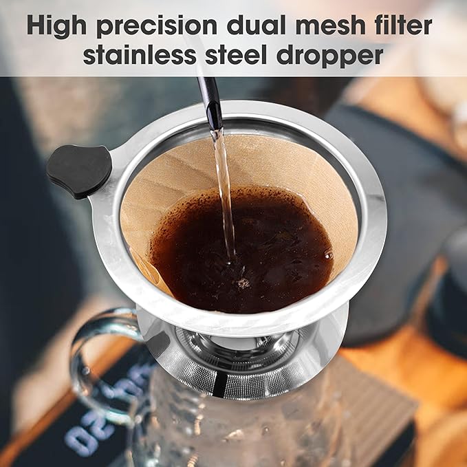Stainless Steel Pour Over Coffee Dripper - Reusable & Eco-Friendly Filter, Enhanced Flavor Extraction, Universal Compatibility for All Coffee Grinds"