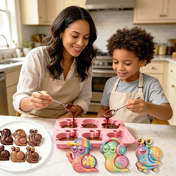 2 Pack Snail Silicone Molds 6 Cavity 3D Cartoon Snail Themed Baking Mould Tray for Animal-Themed Party Chocolate Cake Topper Jello Ice Cube Dessert Mousse Pastry Handmade Soap Crayons - Image 6