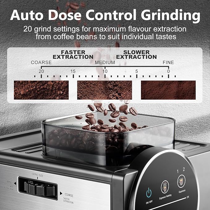 Espresso Machine with Grinder, 20 Bar Professional Expresso Coffee Machines with Milk Frother Steam Wand, Espresso Maker with 60oz Removable Water Tank, Cappuccino & Latte Machine for Home (Dark-Pro) - Image 3