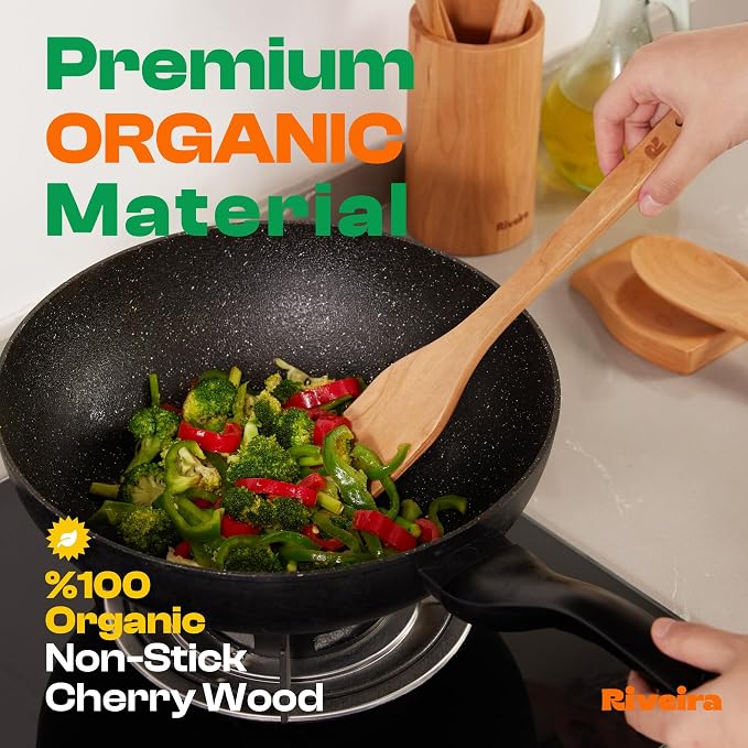 Riveira Cherry Wooden Spoons for Cooking Set of 3 – Natural Cherry Wooden Cooking Utensils, Wooden Spatula, Wooden Spoon - Premium Quality Utensil Set for Non-Toxic Cooking - Image 2