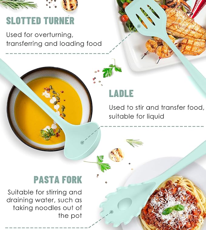 Kitchen Utensils Set-12 Pieces Silicone Cooking Utensils Set (Dishwasher Safe) 392°F Heat Resistant Spatula Set,Kitchen Utensil Set for Nonstick Cookware,Best Kitchen Tools with Holder | Dishwasher Safe 392°F Heat Resistant Spatula Set Kitchen Utensil ... - Image 4
