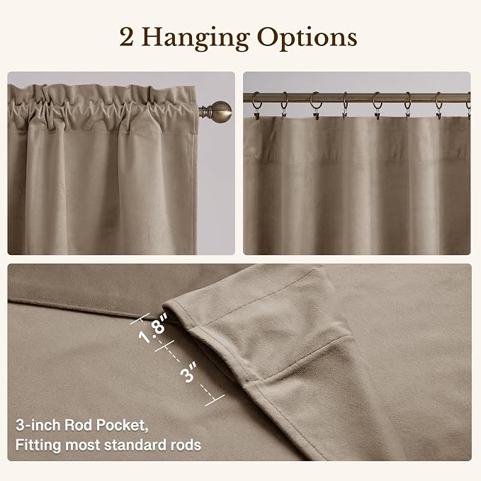 Camel Beige Scalloped Valance Curtains 52x18 Inch 1 Panel | Premium Velvet Wavy Short Curtains for Kitchen Windows, Neutral Home Decor Window Treatment for Farmhouse - Image 4