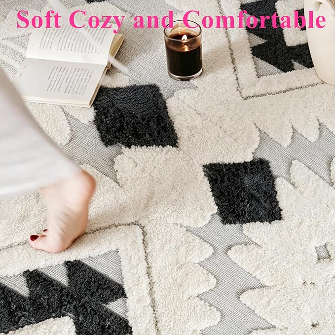 Entrance Mat 3'x5', Geometric Boho Indoor Doormat for Porch, Bohemia | Soft Cozy Fluffy Mid Pile Machine Washable Non Slip Accent Rug for Entryway Front Door Sink Indoor Entrance Bathroom - Image 7